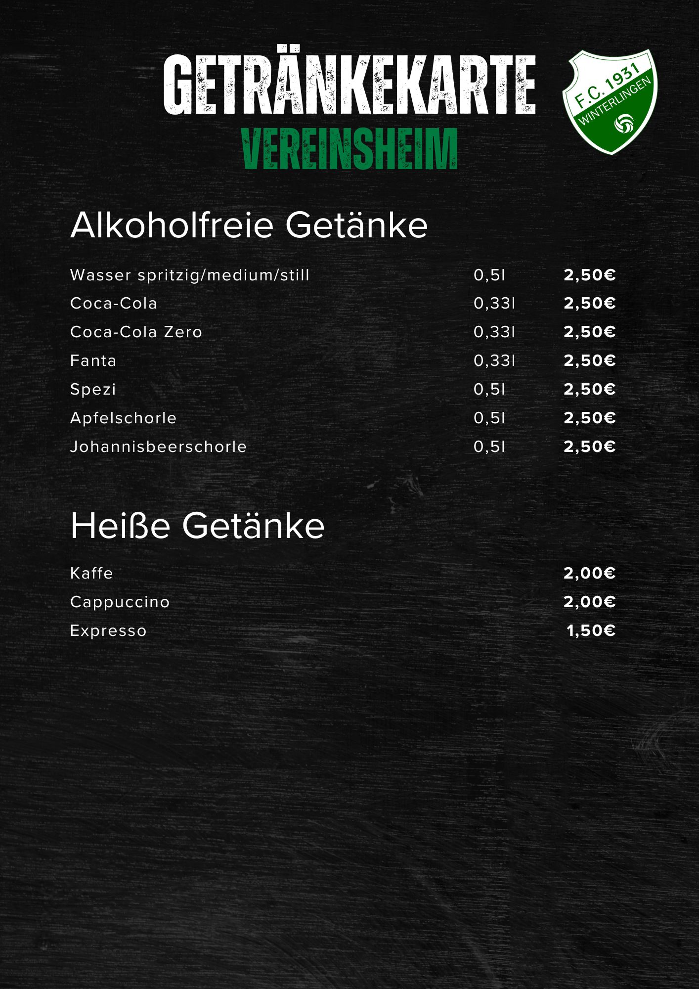 Aktuelle Getränkekarte